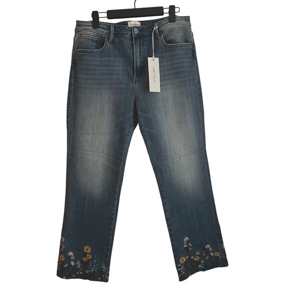 DRIFTWOOD Denim - Driftwood Womens Floral Embroidered Straight Leg Jeans Size 32 Boho Denim Y2K
